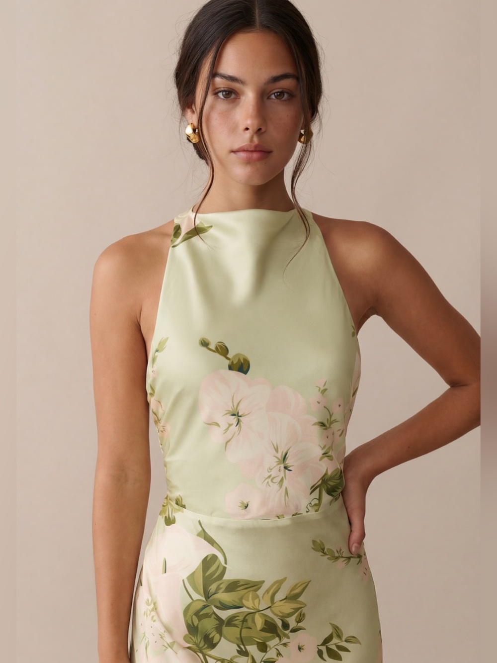 NWT o.p.t Roslyn Silk Dress size Medium M Few Moda mint blossom green floral - Picture 4 of 4